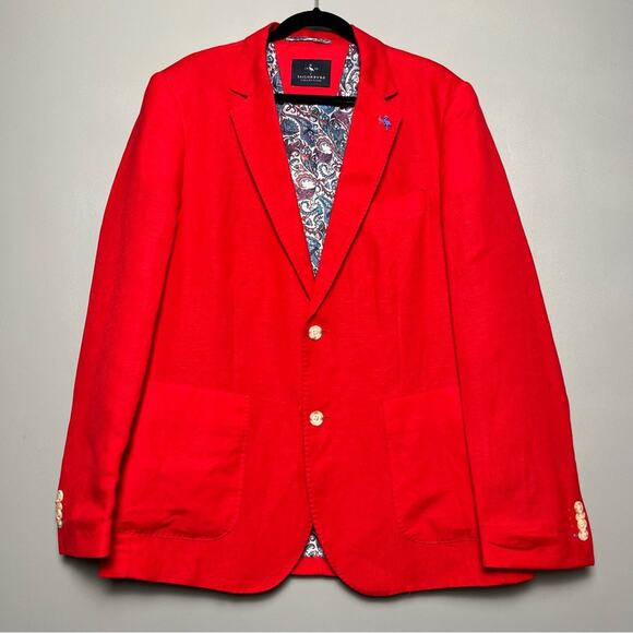 Taylorbyrd Signature Solid Red Linen Sport Coat Men’s Size 42R Summer Americana - Picture 1 of 9